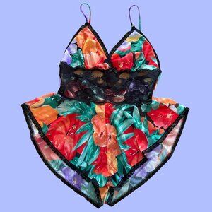 Vintage 80s Floral Romper Lingerie M